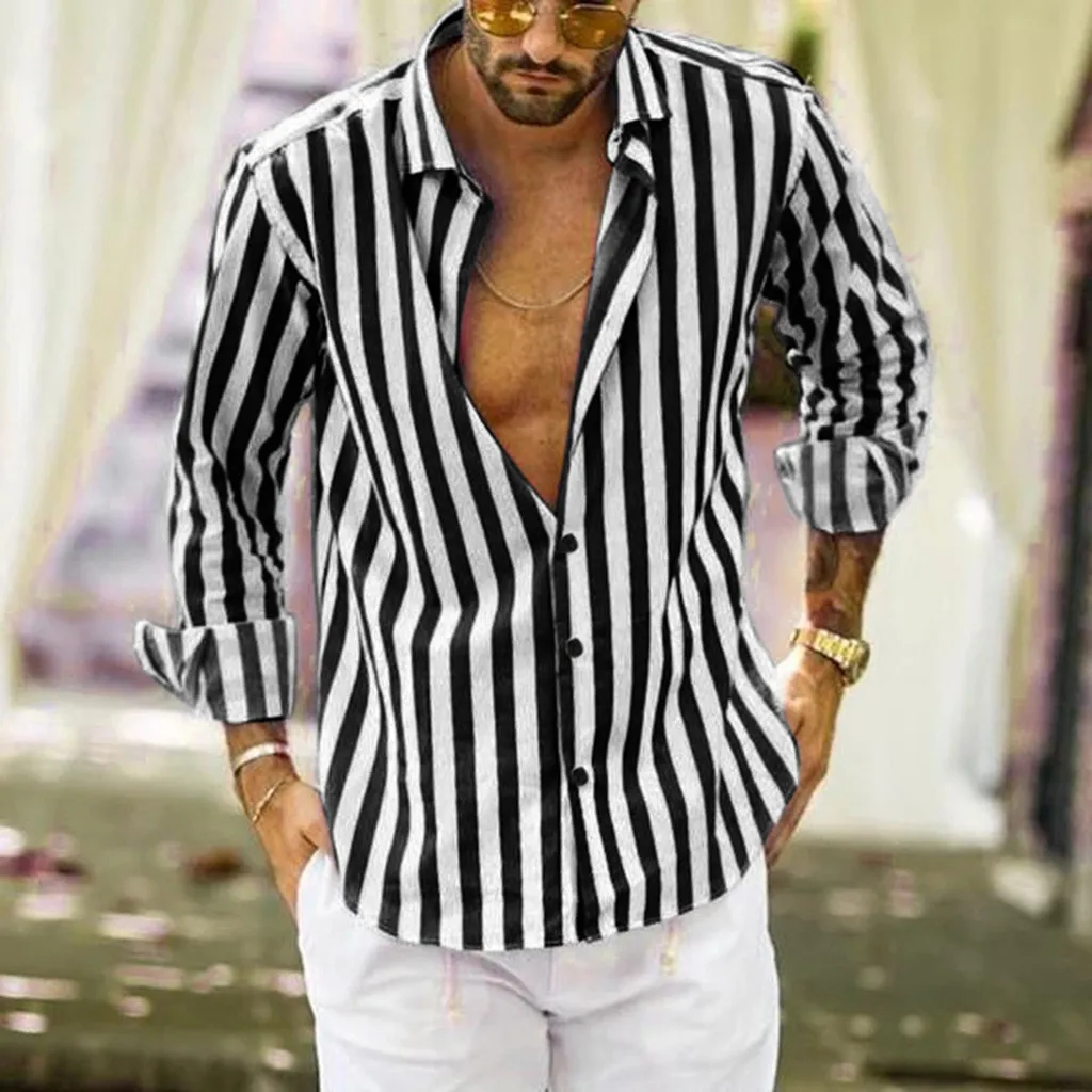 Men Fashio Vertical Striped Slim Fit 