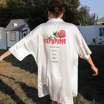 

Autumn Silk Satin Sleepdress for Women Large Size White Long Sleeve Loose Silk Nightdress Girl Nighties Homewear Sleepwear Women