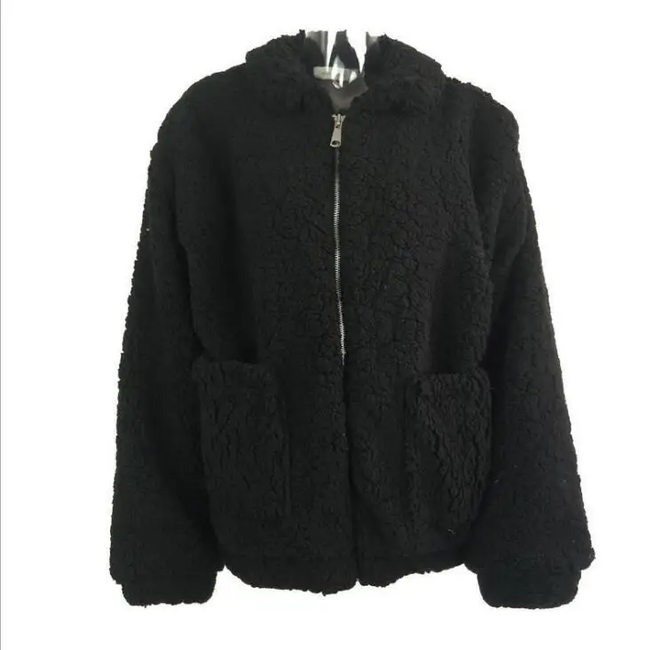 GareMay из искусственного меха пальто Для женщин осень-зима теплый мягкий молния Меховая куртка Женская Плюшевые пальто карман Повседневное Teddy Bear пальто - Цвет: Black