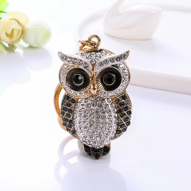 unpioncl Lovely Owl Keychain Rhinestone Crystal Keyring Key Ring