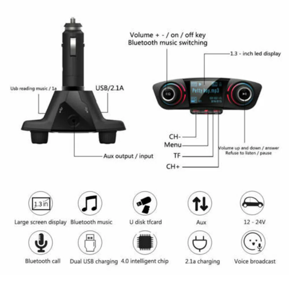 Автомобильный авто Bluetooth fm-передатчик комплект громкой связи вызов AUX аудио USB MP3 плеер