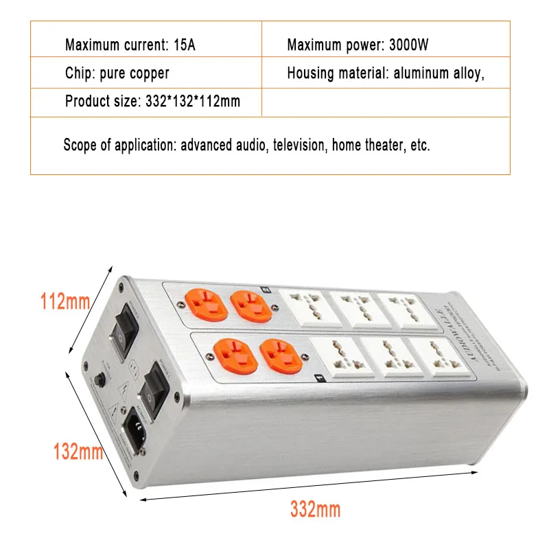 

300W 15A AC220V 50HZ Universal power filter Purifier socket Band voltage display socket adapter Product keyword socket