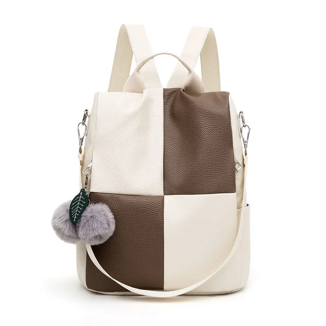 Кожаный рюкзак в стиле пэчворк, водонепроницаемый PU Элегантный женский рюкзак с защитой от кражи, Студенческая школьная сумка для колледжа, девочек-подростков