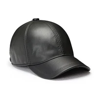 Men Real Cowhide Leather Earlap Caps Male Fall Winter 100% Real Cow Leather Hats New Casual Real Leather Outdoor Baseball Cap 2