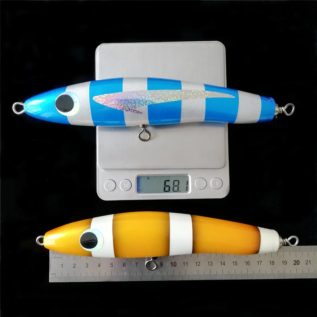 Swolfy 5pcs 19cm 68g Topwater Wooden Stickbait GT Surface Trolling Lure Deep Sea Pencil Boat Fishing Artificial Bait Ocean