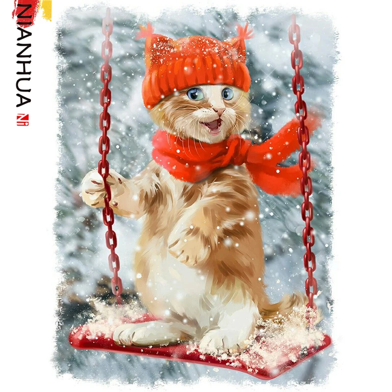 Квадратная Алмазная картина с изображением животных котов Рождественская