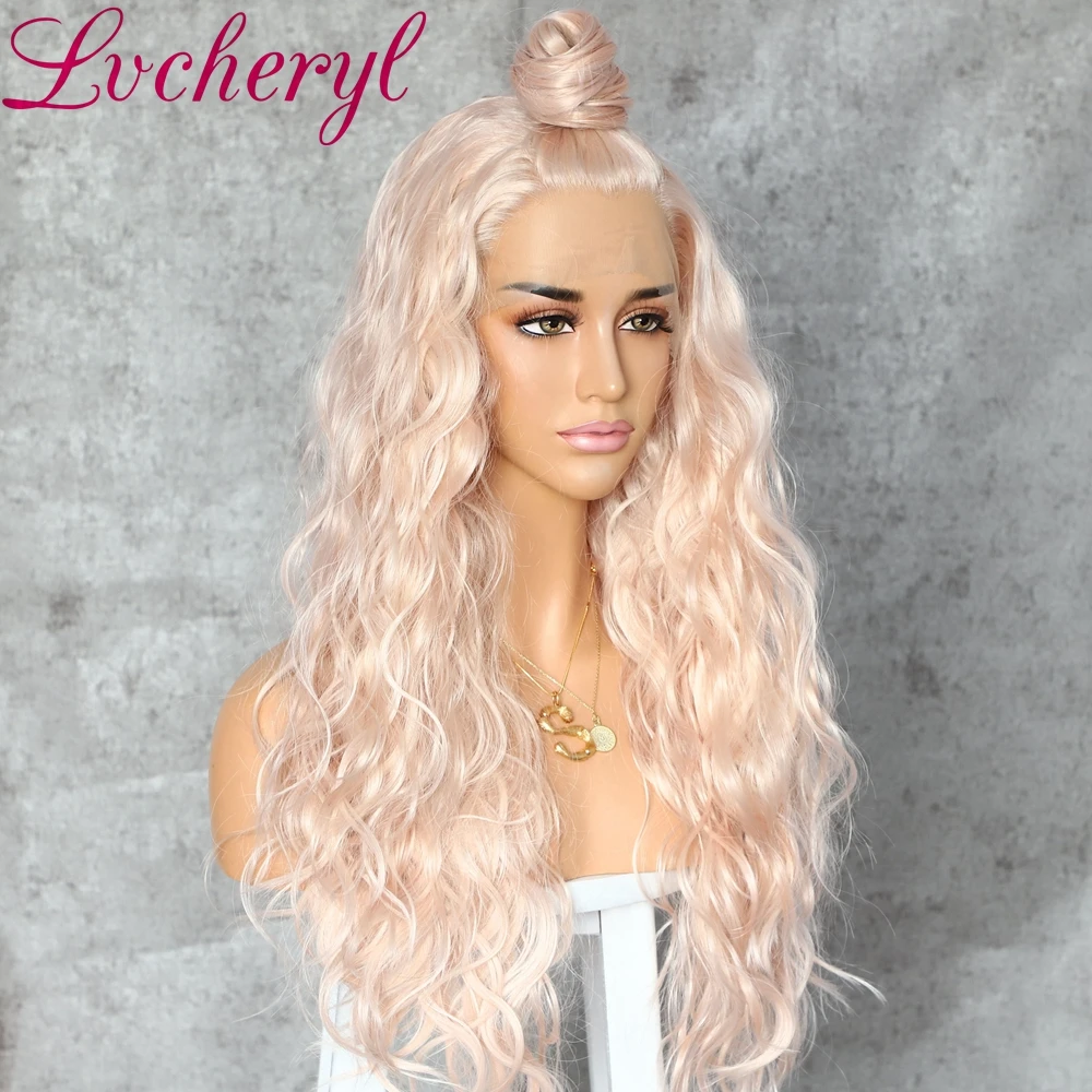 Lvcheryl натуральные волнистые синтетические парики на шнурках спереди персиковый блонд цвет термостойкие парики для волос вечерние парики для женщин одежда