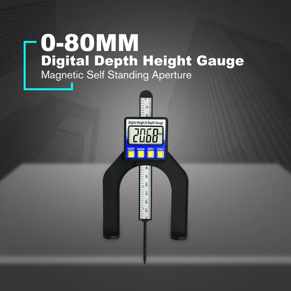 0-80MM LCD Digital Depth Gauge Woodworking Calipers Height Measuring Tools Magnetic Self Standing Aperture