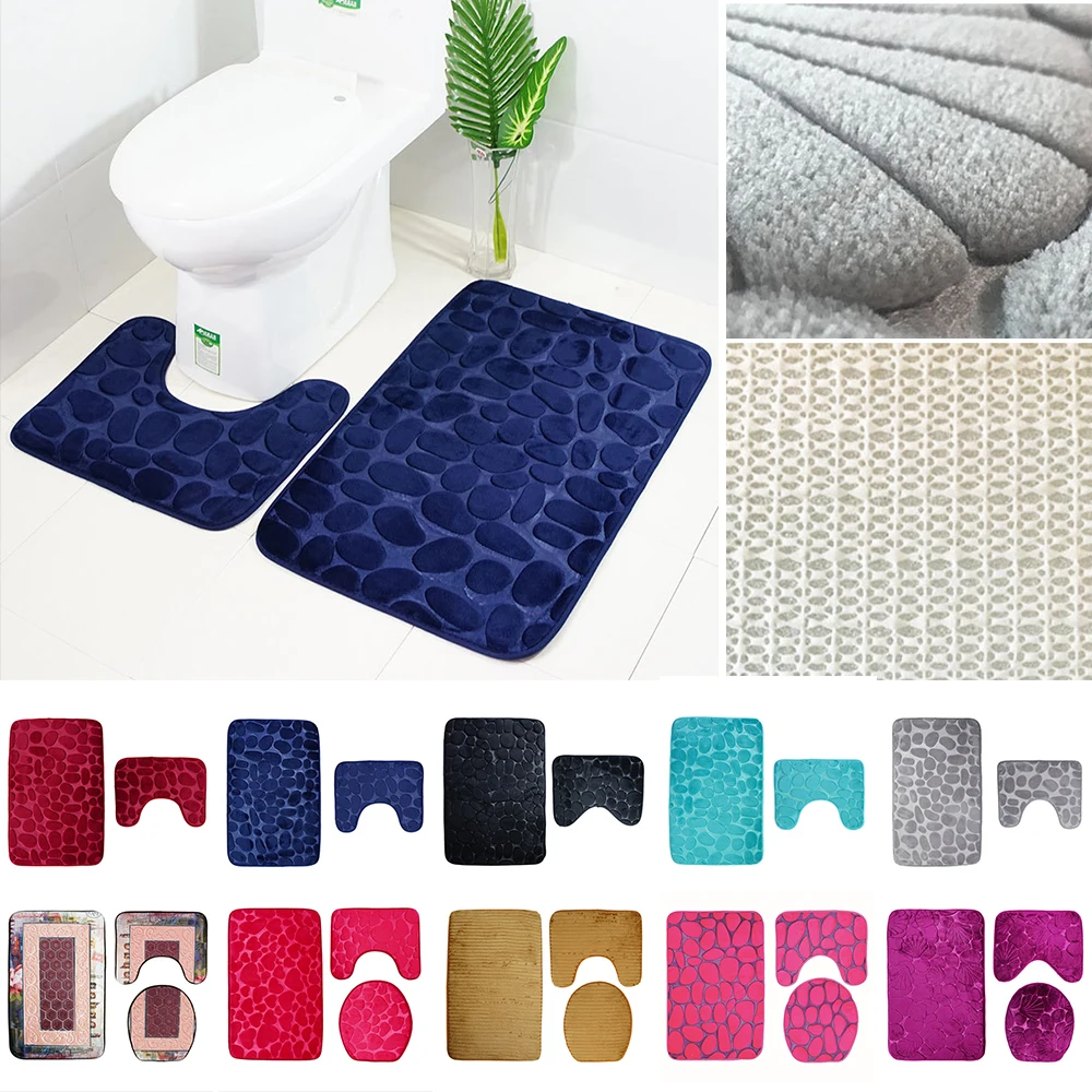 

New 3Pcs/set Bathroom Mat Set Flannel Anti-Slip Kitchen Bath Mat Carpet Bathroom Rug Washable