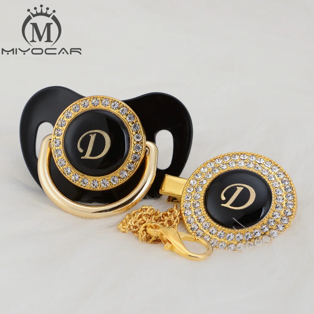 

BLING unique design name Initials letter D lovely bling pacifier and pacifier clip set BPA free dummy bling unique design LD