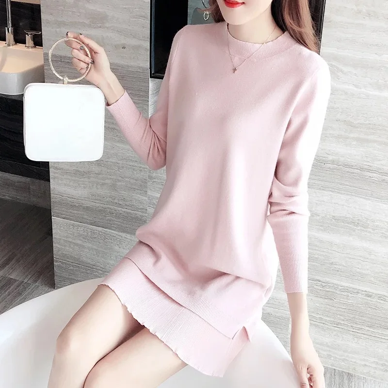 

2020 Autumn And Winter New Style Korean-style Loose-Fit Versatile Sweater Dress Mid-length Base Shirt Women's Long-Sleeve Pullov