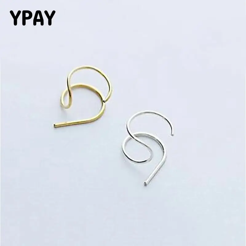 Серебряные серьги гвоздики YPAY корейские и японские минималистичные двухслойные