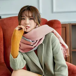 2019 зимний женский шарф двухсторонний двухцелевой чистый цвет зима и осень теплые шали и обертывания