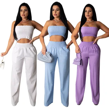 

Summer New Women's Wear Europe and America Hot Sexy Fashion Solid Color Wrapped Chest Two Pieces Women's Casual Pants Elegant