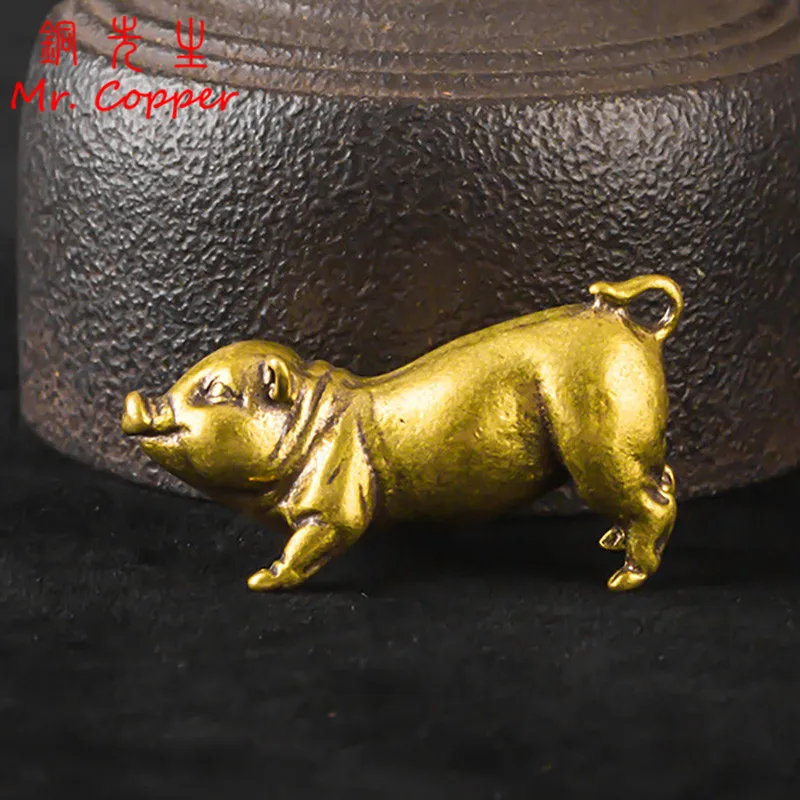 Zodiac Mini Collection Brass Pig Retro Figurine Mini Animal Home Office Decor 