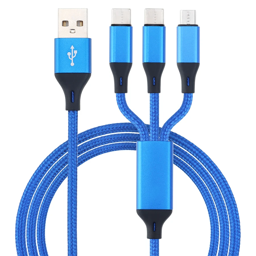 나일론 데이터 라인 3 인 1 케이블, 아이폰 안드로이드 c 타입 휴대 전화 다기능 Usb 원 드래그 3 데이터 충전 코드