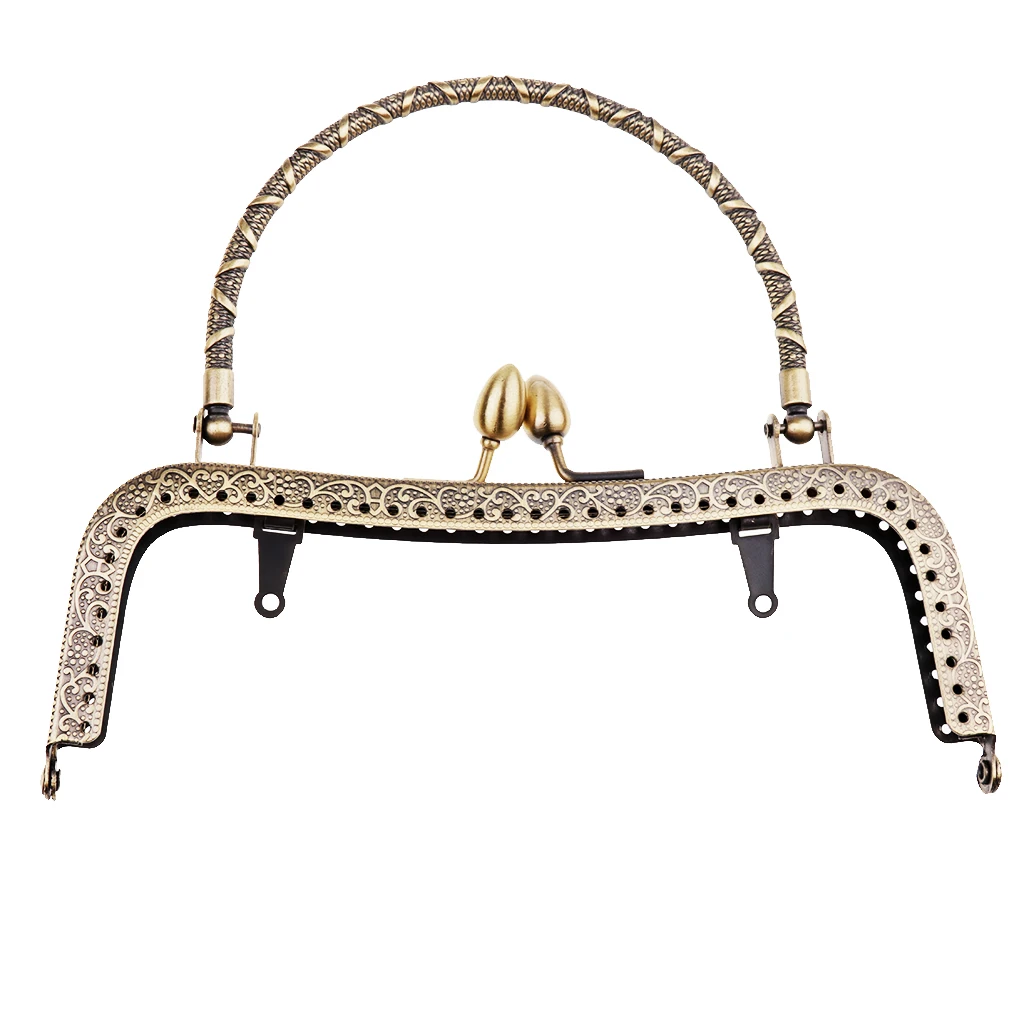 Retro Square Metal Embossed Purse Clutch Bag Handle DIY Craft Frame Kiss Clasp Lock 16.5cm