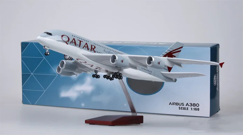 Модель самолета QATAR Airbus A380, модель 1/160, 45,5 см, светильник с колесом, коллекция самолетов из смолы, подарки для детей