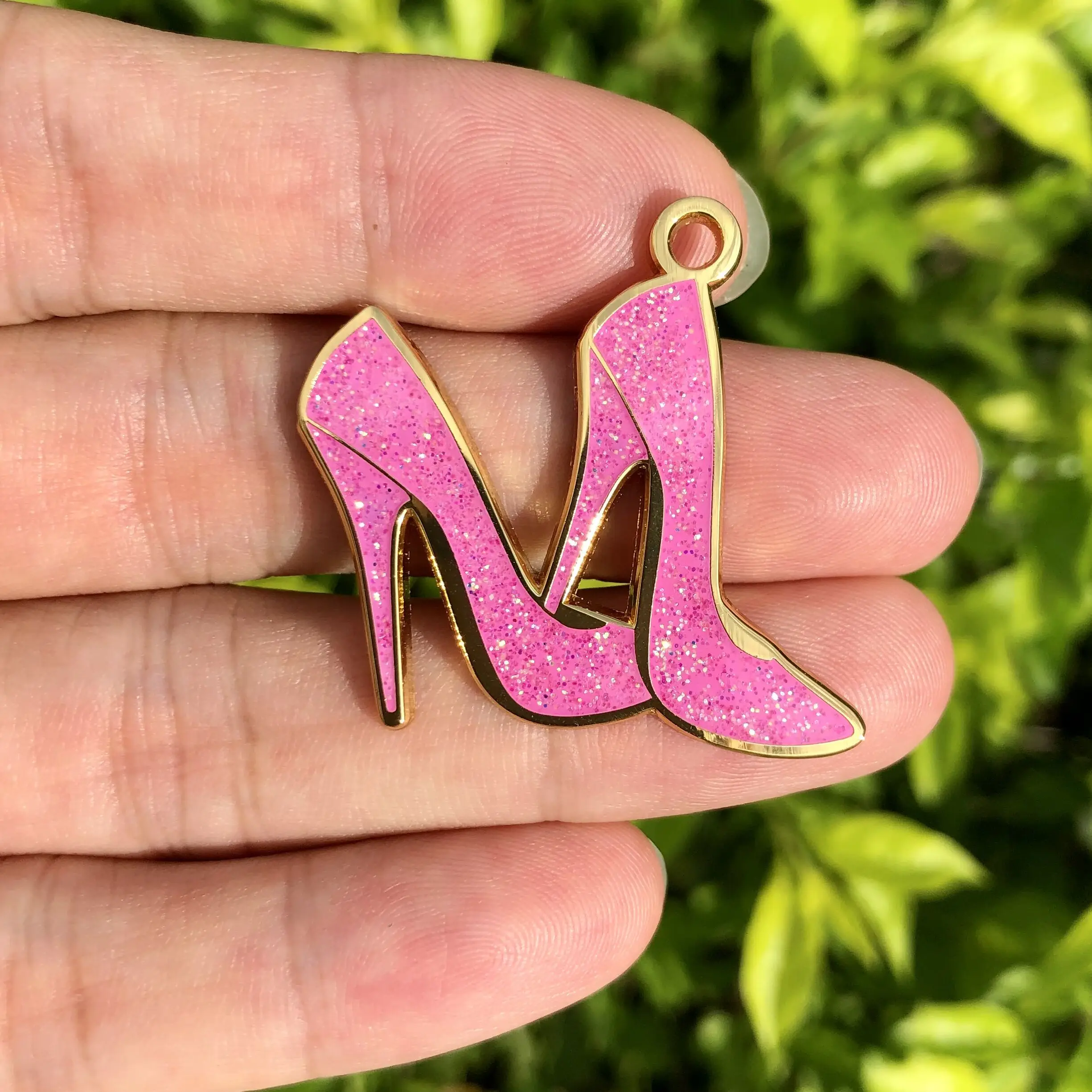10 Pcs High Heel Shoe Charms Gold Plated Metal Pink Enamel Pendant For