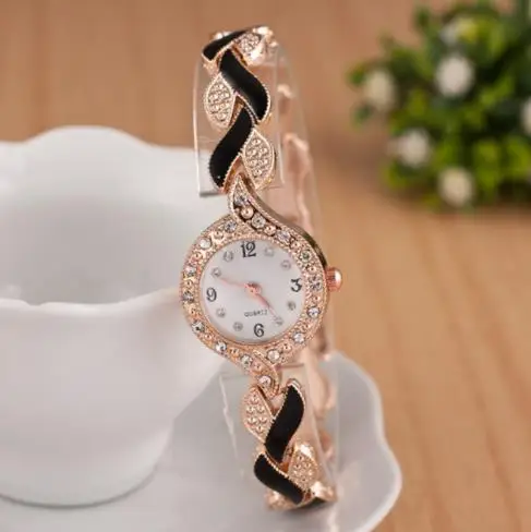 1 шт. Роскошные Брендовые женские часы с браслетом часы золотые серебряные циферблат Дамское Платье Кварцевые часы Металлические кварцевые наручные часы из нержавеющей стали - Цвет: Черный