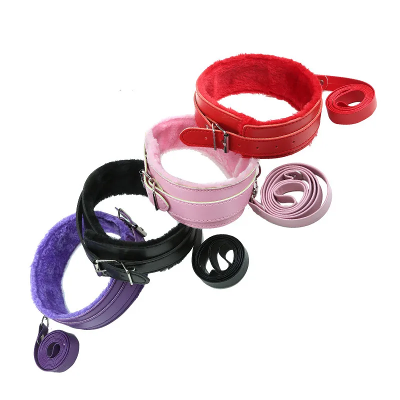 Sex Party Toys Erotic Sex Toy Sex Toys Sex Bondage Toys BDSM Sex Toys PU Leather Plush Neck Collar with Chain Leash for Woman Restraint Fetish Dog Slave Erotic kit Flirting Couples