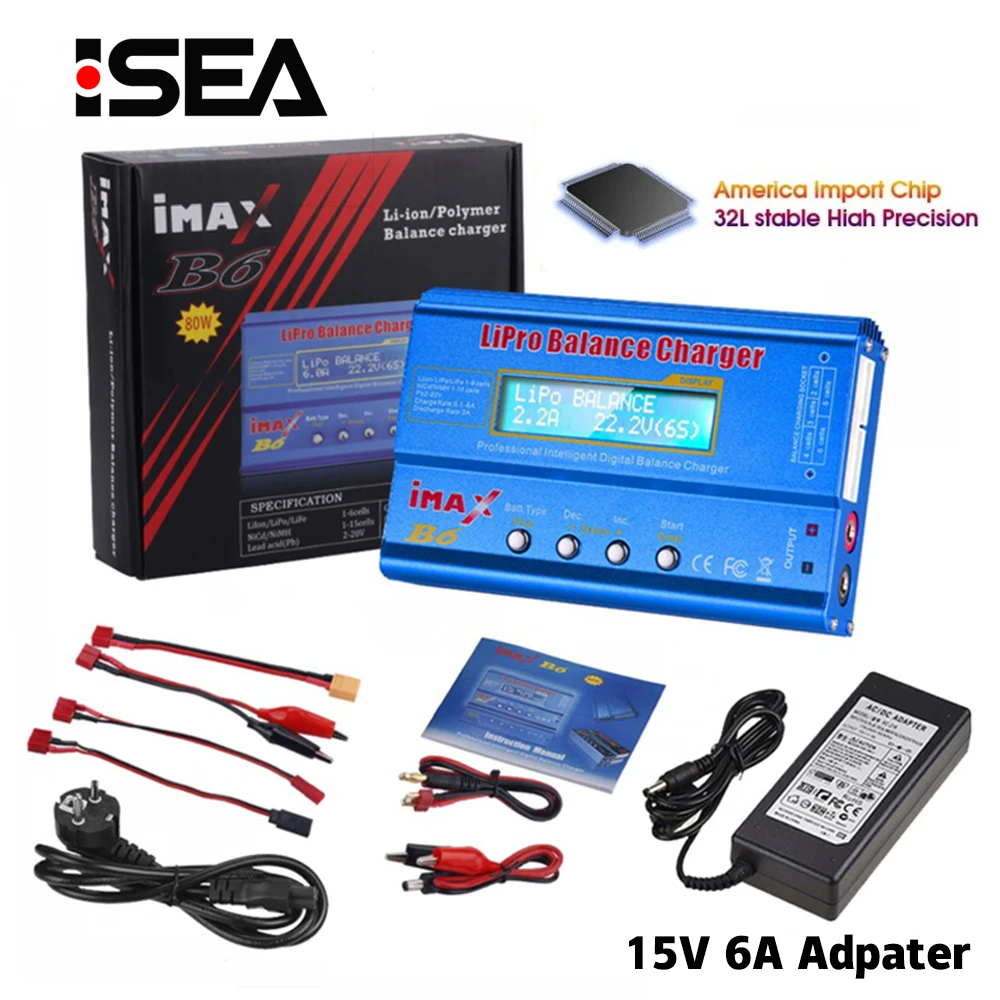 Battery Charger Adapter HTRC Digital Nimh Lipo Imax B6 Li-Ion 15V Ni-Cd 80W 6A