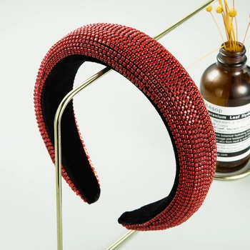 

Za Same Paragraph Luxury All Red Super Sparkle Rhinestone Headband Gold Velvet Wide Edge Sponge Women's Party Hair Accessories