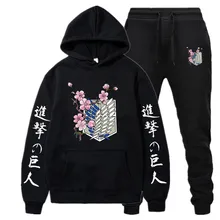 Brand Hoodie Pants Set 2021 Japanese Anime Harajuku Attack Giant Long Sleeve Men's and Women's Hip Hop Pants Casual Sportswear