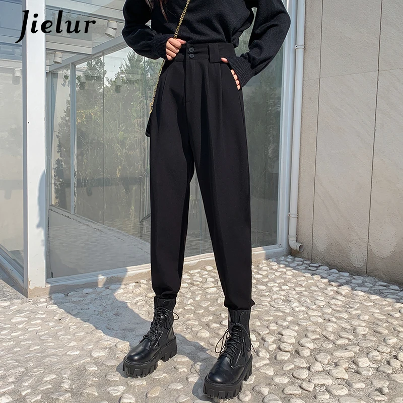 Jielur Fashion Suit Women Pants High Waist Cargo Pants for Woman Boyfriends Casual Cool Black Khaki Trousers Hipster S-XL Zipper