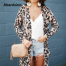 Abardsion повседневные кардиганы с леопардовым принтом, пальто для женщин, осень, тонкий длинный рукав, принт с животными, длинный негабаритный кардиган, верхняя одежда