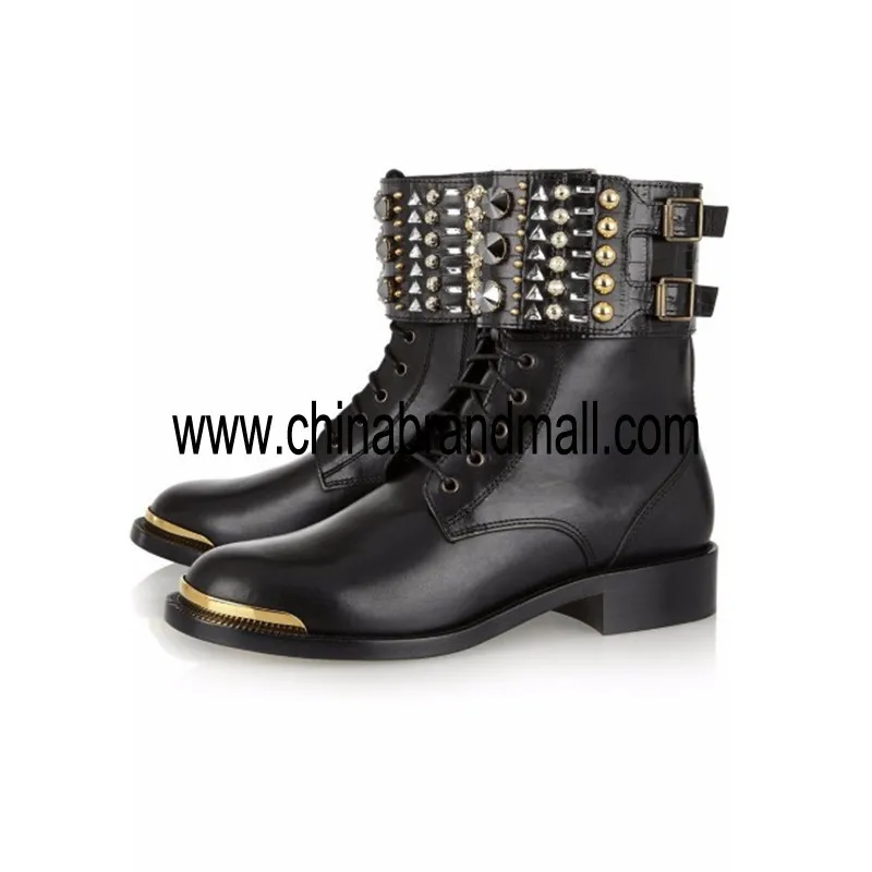 

Plus Size 45 Handmade Rivets Shoes Woman Low Heels Summer Ladies Boot Metal Zipper Round Toe Footwear Fashion Chelsea Boots Shoe