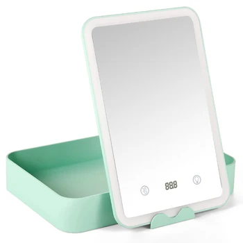 

Makeup Storage Box Flat Storage Vanity Mirror Jewelry Storage Box Smart LED Fill Light with Countdown Makeup Mirror