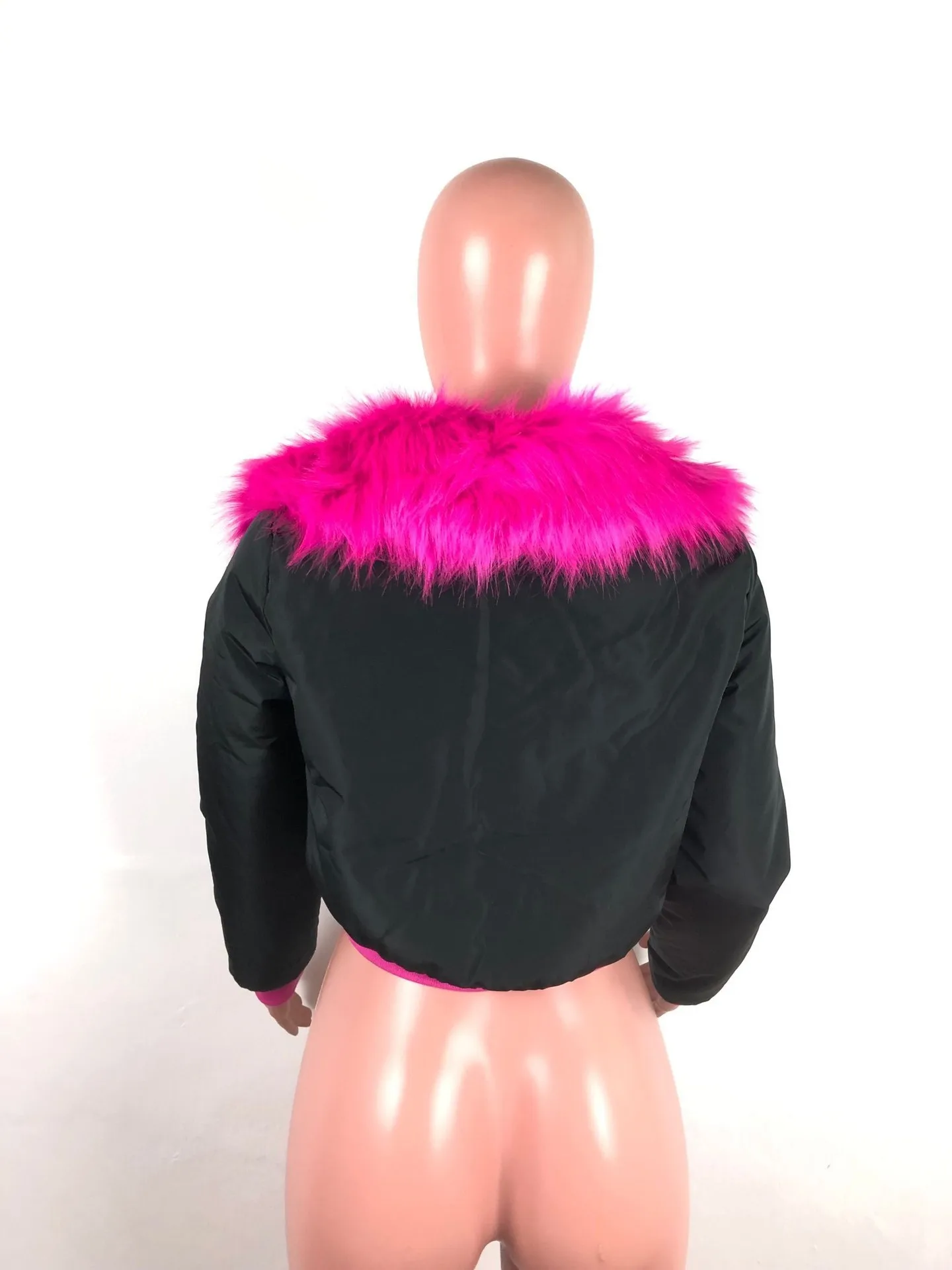 ANJAMANOR Fashion Winter Jacket Women Crop Bubble Coat with Faux Fur Collar Plus Size Puffer Overcoat Windbreaker D30-BZ69
