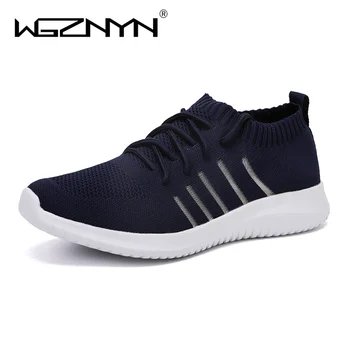 

WGZNYN 2020 Men Shoes Man Sneakers Breathable Air Mesh Sneakers Slip on Summer Non-leather Casual Lightweight Sock Shoes 1505