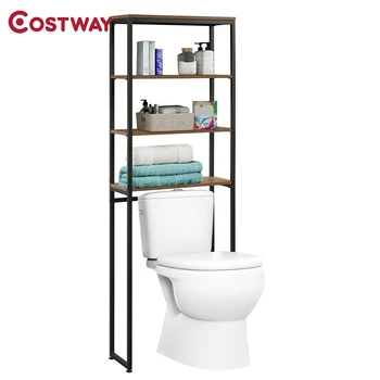 

4-Tier Adjustable Bathroom Metal Storage Rack Premium MDF Heavy-duty Iron Frame Multifunctional Toilet Storage Organization Rack