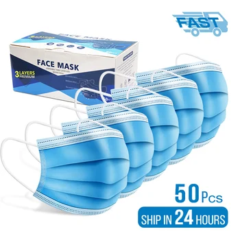 

Fast delivery 50 Pcs mask 3 Layer Face Mouth Masks Meltblown cloth Masks Non Woven Disposable Anti-Dust Earloops Masks