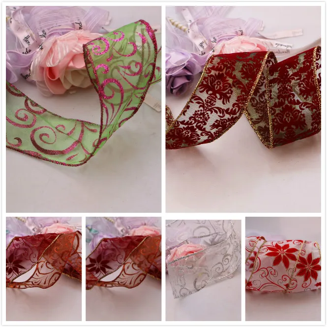 Mixed 5yard 5.8cm-6cm Organza gauze with iron gold hand woven belt gift packaging accessories | Дом и сад