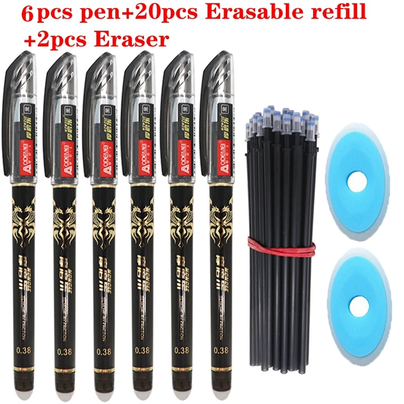 28pc-set-balck ink-X 28 шт./лот набор стираемых ручек, моющиеся ручки, синие, черные чернила, гелевые ручки для письма, для школы, офиса, канцелярские принадлежности, запасные части для экзамена - Цвет: 28pc-set-balck ink-X