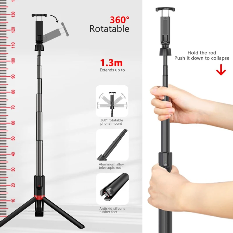 Selfie Stick 51&rdquo; Extendable Reinforced Aluminum Tripod for iPhone HUAWEI XiaoMi Samsung With Bluetooth Travel Phone Selfie Stand