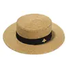Ladies Sun Fedora Hats Small Bee Shiny Straw Hat European American Retro Gold Braided Female Sunshade Flat Sequins Hat 1
