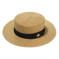 Ladies Sun Fedora Hats Small Bee Shiny Straw Hat European American Retro Gold Braided Female Sunshade Flat Sequins Hat 1