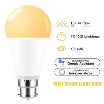 

15W E27 WiFi Smart Light Bulb LED Dimmable Lamp App Operate Alexa Google Assistant Control APP Remote Wake up Smart Lamp Night
