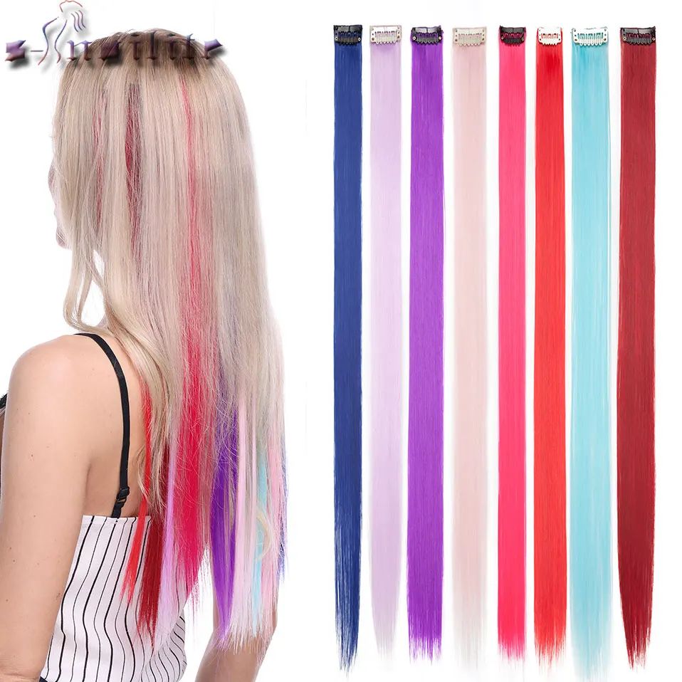 S Noilite 22inches Rainbow Colors Clip In One Piece Hair