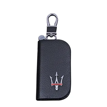 

1PCS Leather Key Remote Cover Case Fashion Wallet Bag For Maserati Ring Keychain Holder Car Key Case