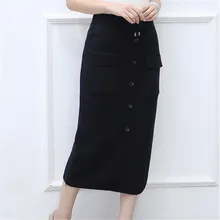 Однобортный карман длинный тонкий Saia Femininas трикотажные новые женские зимние осенние модные однотонные повседневные юбки женские