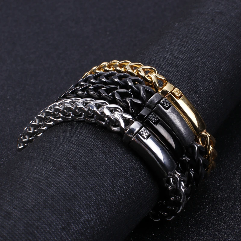 Fongten звено цепи мужской браслет в стиле Панк Винтаж Черный Серебро Золото Нержавеющая сталь Шарм Мужские браслеты ювелирные изделия