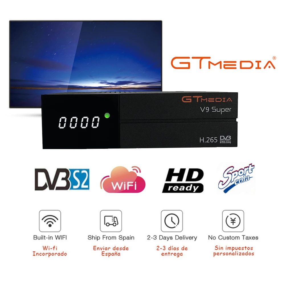 

GTMedia V9 Super Satellite Receiver DVB-S2/S HD H.265 Built-in WiFi + 1 Year Europe Cccam Freesat V8 Super Receptor from spain