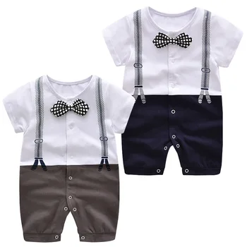 

Summer Newborn Baby Boys Gentlemen Rompers Short Sleeve Toddler Infant Jumpsuits One Pieces 0-24M Cotton Children Clothes Outfit