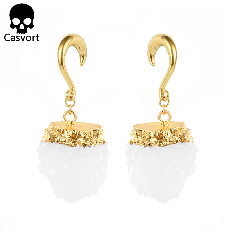 Casvort new arrival hook ear plugs resin dangle ear tunnel stainless steel gold ear weight ear gauges body piercing - Окраска металла: white 1