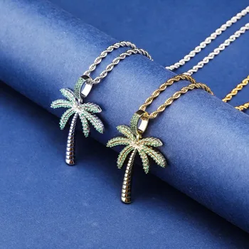 

Hip Hop Coconut Tree Pendant Tennis Chain Necklace Iced Out CZ Gold Silver Color Pendants Necklaces Charms Men Women Jewelry